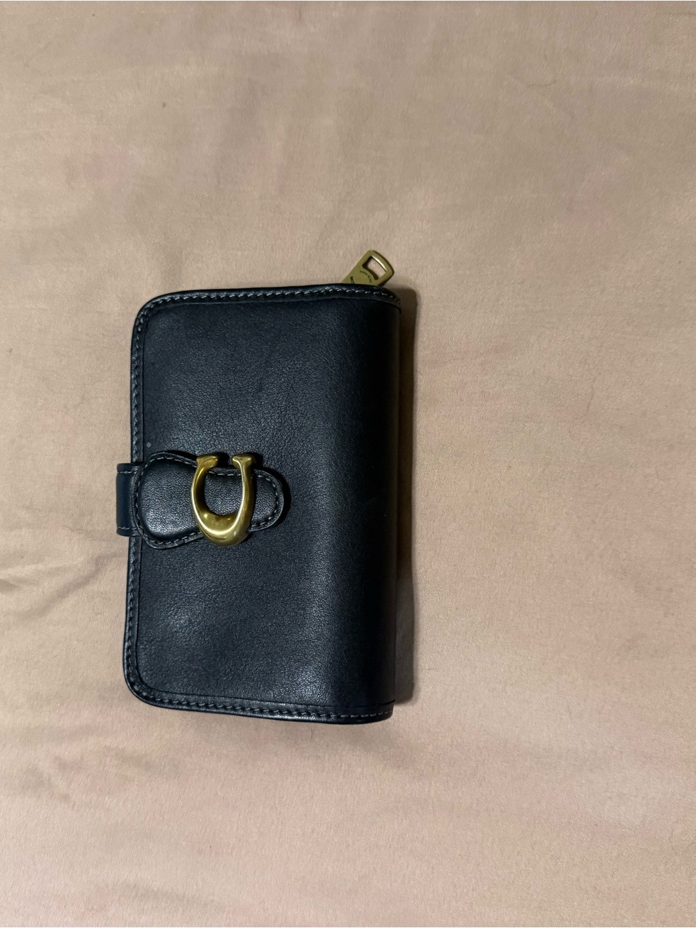 Coach Black Leather Zip Wallet with Gold Accent